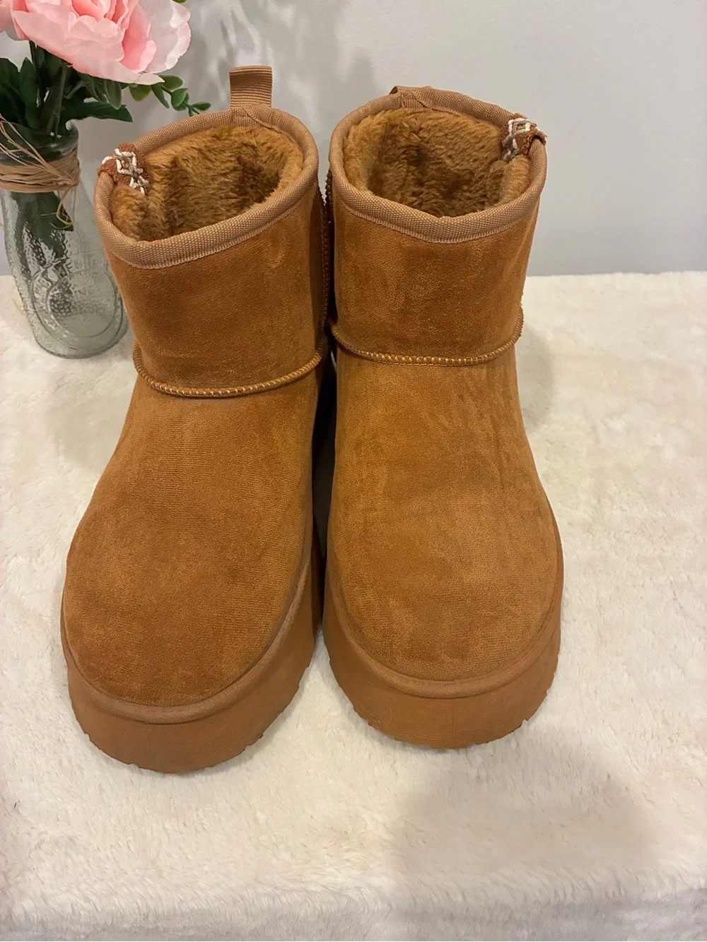 Wild Diva Chestnut Tan Faux-Suede Ankle Booties Size 8